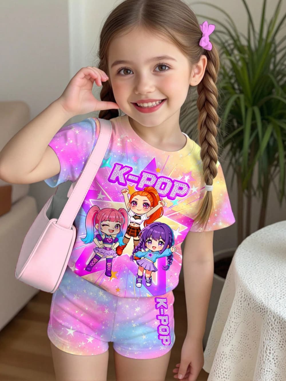 Summer Clothing List - K-Pop Karikatür Grafikli Kız Çocuk Tişört